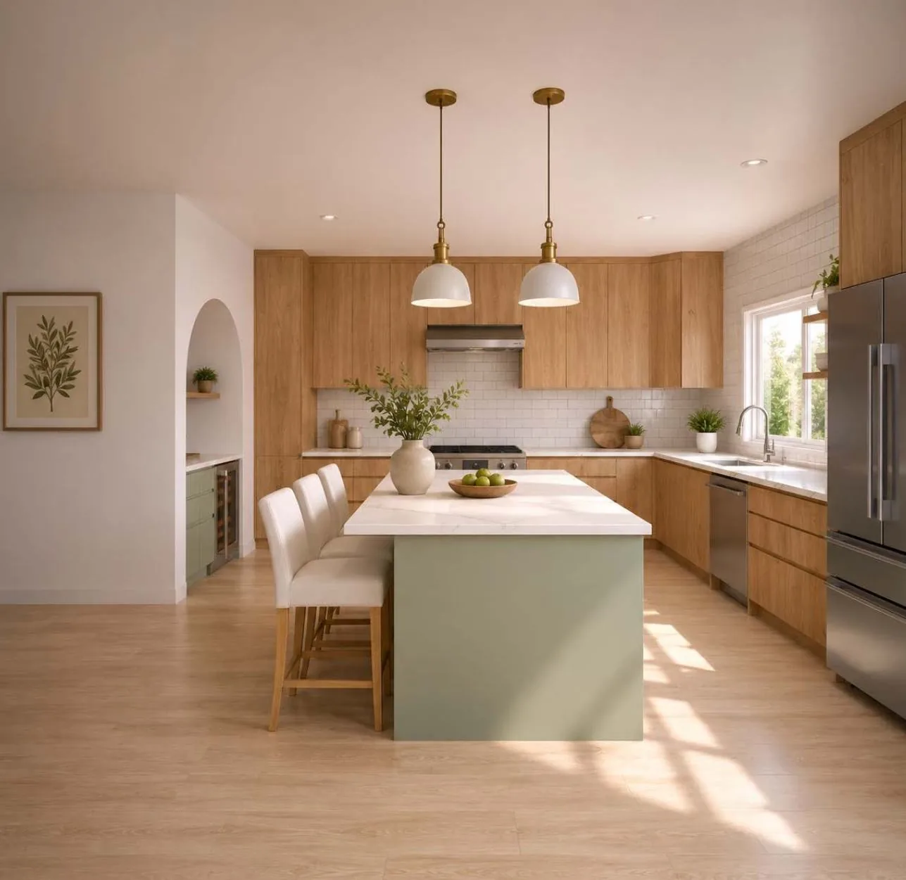 Finished kitchen interior with island