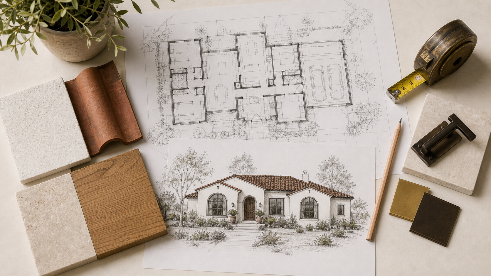 Custom home drawings and material selections arranged for a builder pricing review